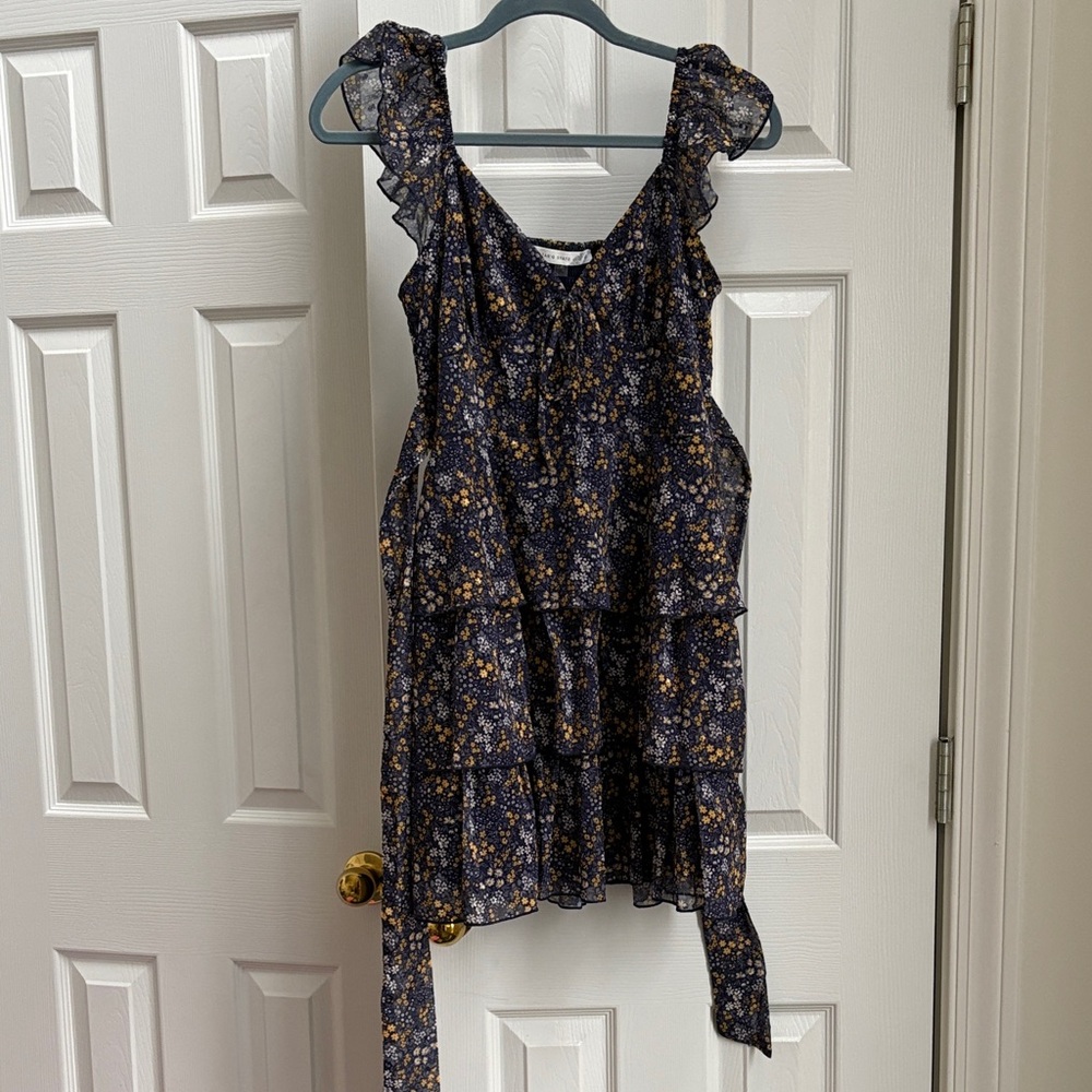 Altar'd State Floral Mini Dress - Navy and Yellow